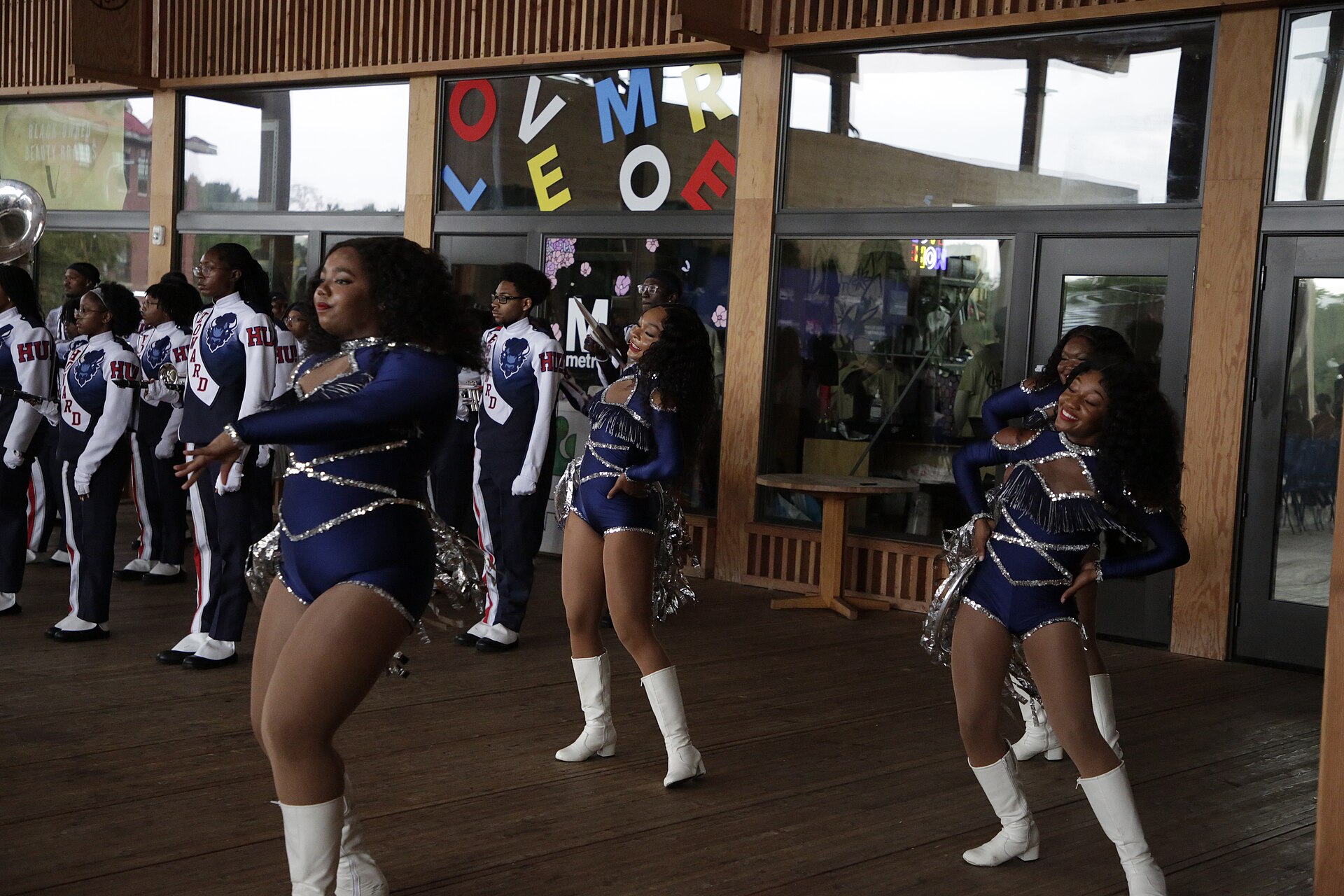 Howard University marching band and dancers performing in Washington DC